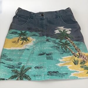 Vtg Together! Tropical Denim Skirt Womens sz 14-16 Palm Tree Cruise Resort Wear